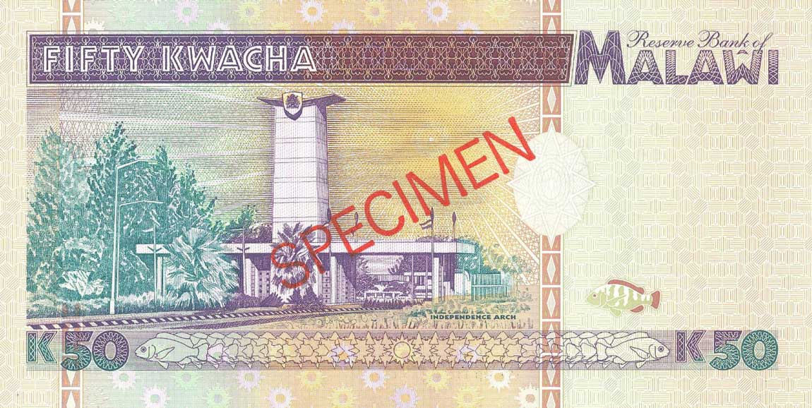 Back of Malawi p33s: 50 Kwacha from 1995