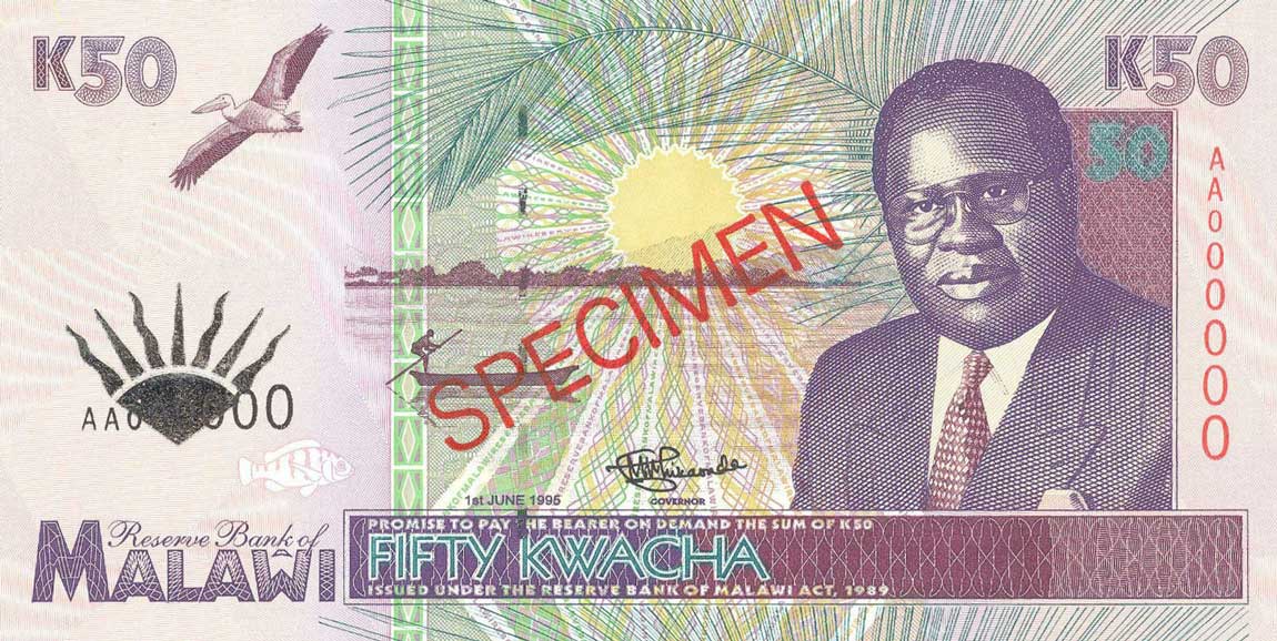 Front of Malawi p33s: 50 Kwacha from 1995