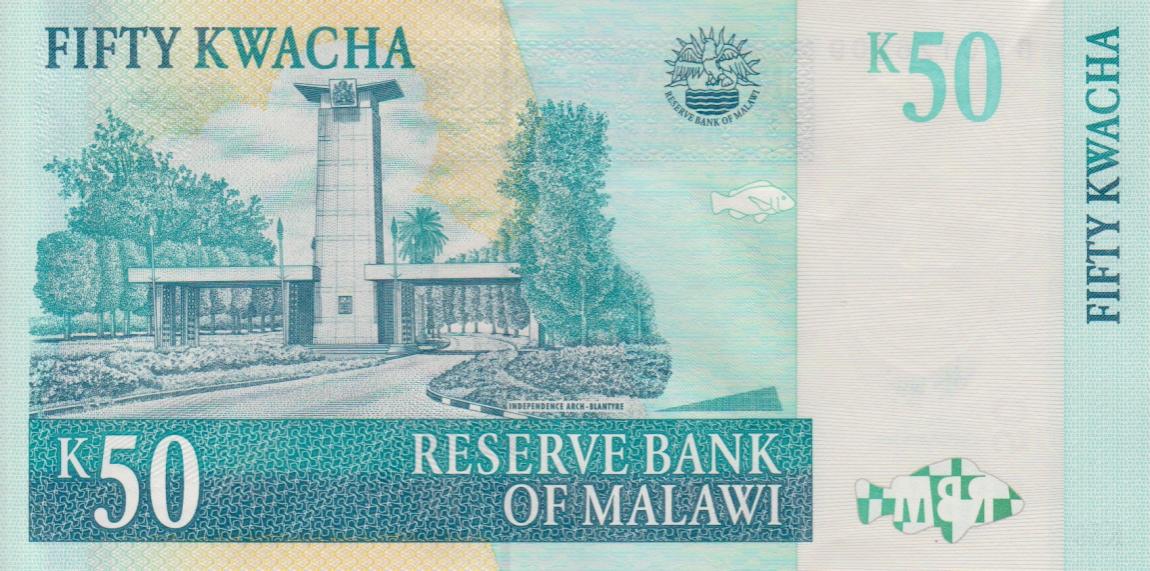 Back of Malawi p53d: 50 Kwacha from 2009