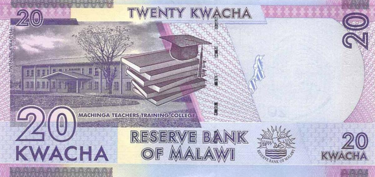 Back of Malawi p63e: 20 Kwacha from 2019