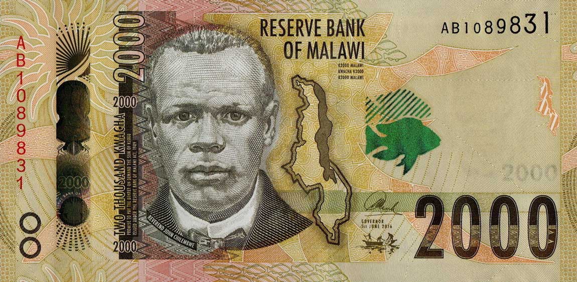 Front of Malawi p69a: 2000 Kwacha from 2016