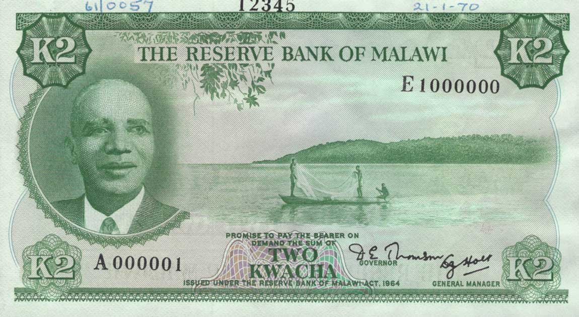 Front of Malawi p7s: 2 Kwacha from 1971