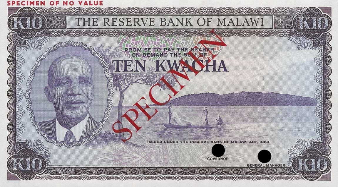 Front of Malawi p8ct: 10 Kwacha from 1971