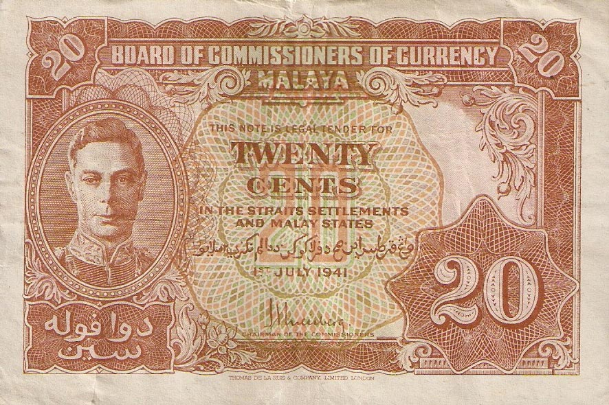 Front of Malaya p9a: 20 Cents from 1941