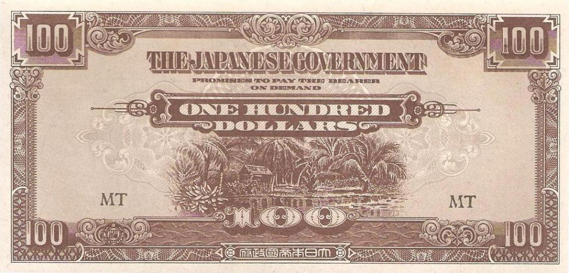 Front of Malaya pM8c: 100 Dollars from 1944