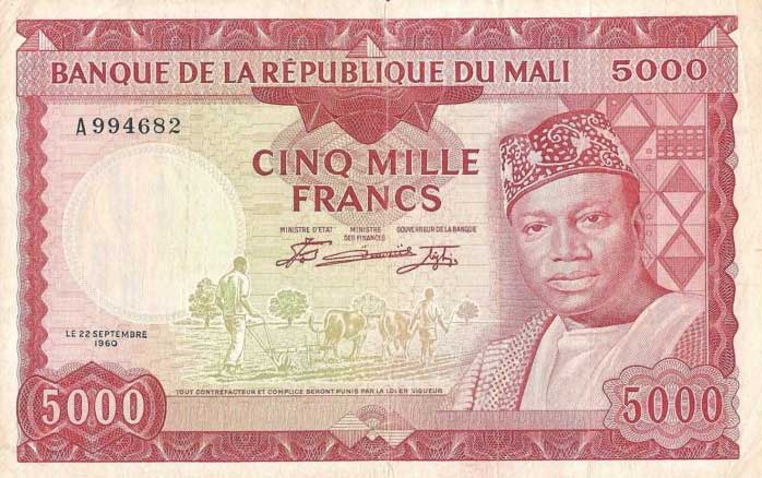 Front of Mali p10a: 5000 Francs from 1960