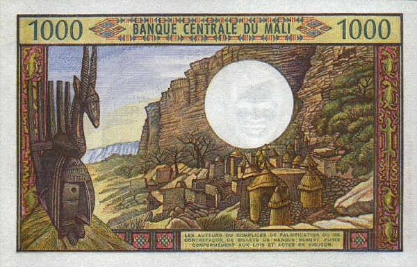 Back of Mali p13d: 1000 Francs from 1970