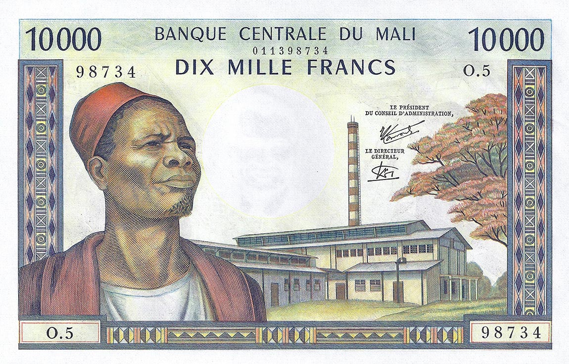 Front of Mali p15f: 10000 Francs from 1970