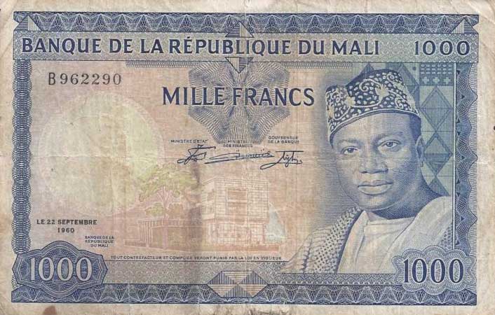 Front of Mali p9a: 1000 Francs from 1960