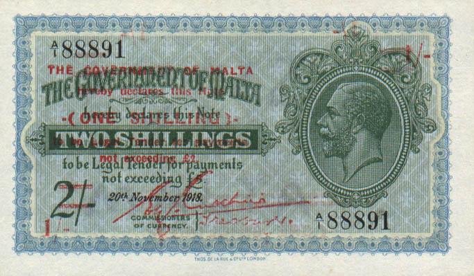Front of Malta p15: 1 Shilling from 1940