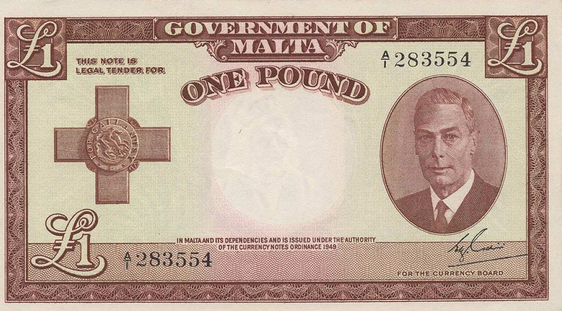 Front of Malta p22a: 1 Pound from 1951