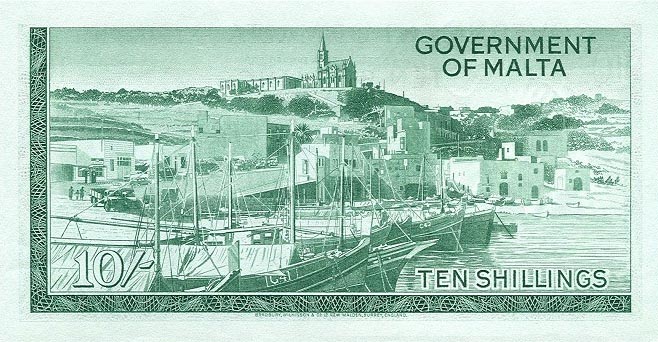 Back of Malta p25a: 10 Shillings from 1949