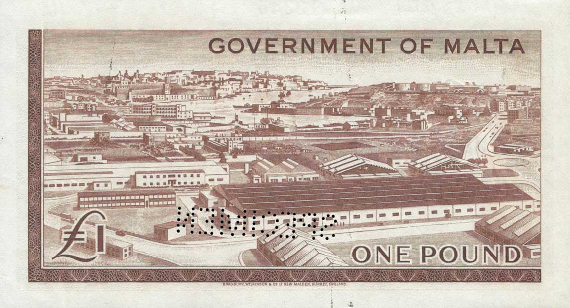Back of Malta p26s: 1 Pound from 1949