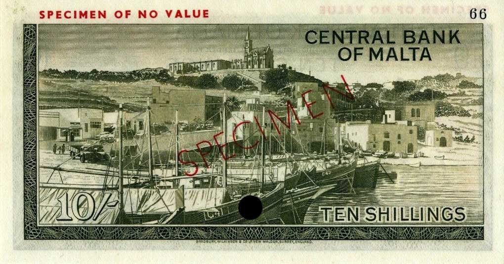 Back of Malta p28ct: 10 Shillings from 1967
