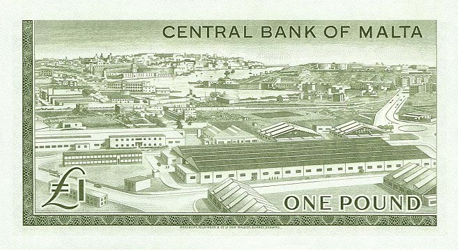 Back of Malta p29a: 1 Pound from 1967