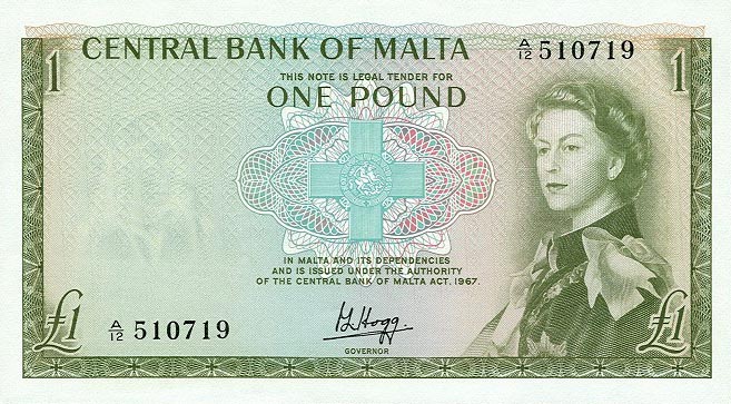 Front of Malta p29a: 1 Pound from 1967