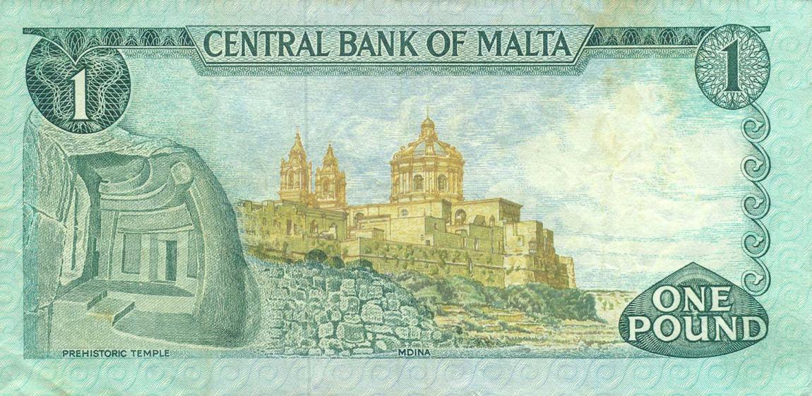 Back of Malta p31d: 1 Lira from 1973