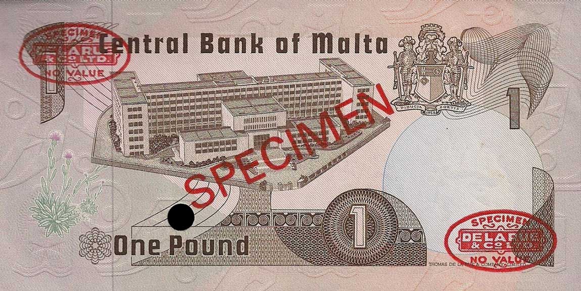 Back of Malta p34s: 1 Lira from 1979