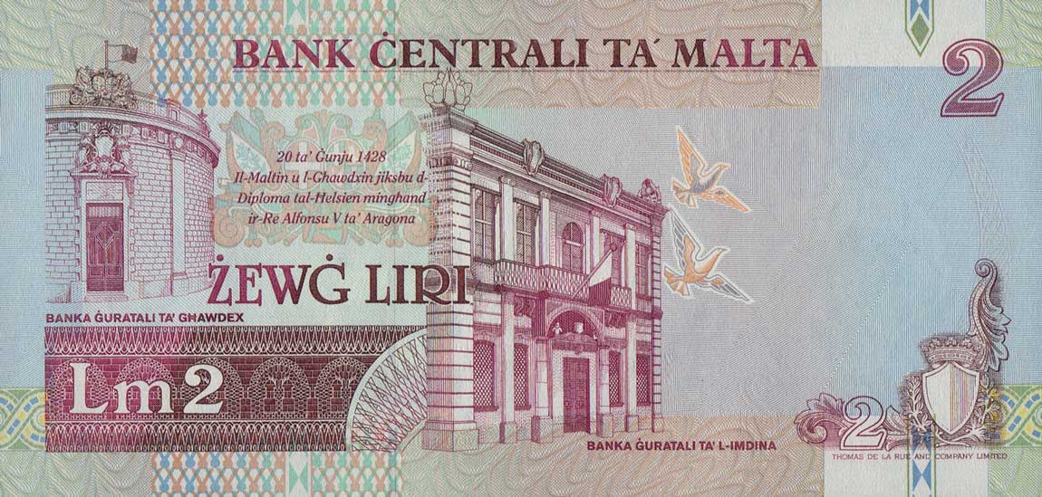 Back of Malta p49: 2 Lira from 2000