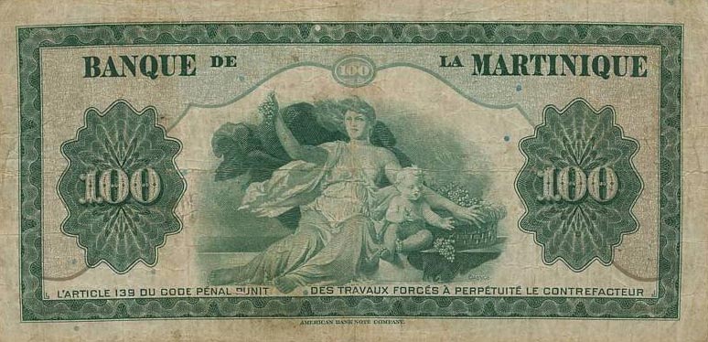 Back of Martinique p19a: 100 Francs from 1942