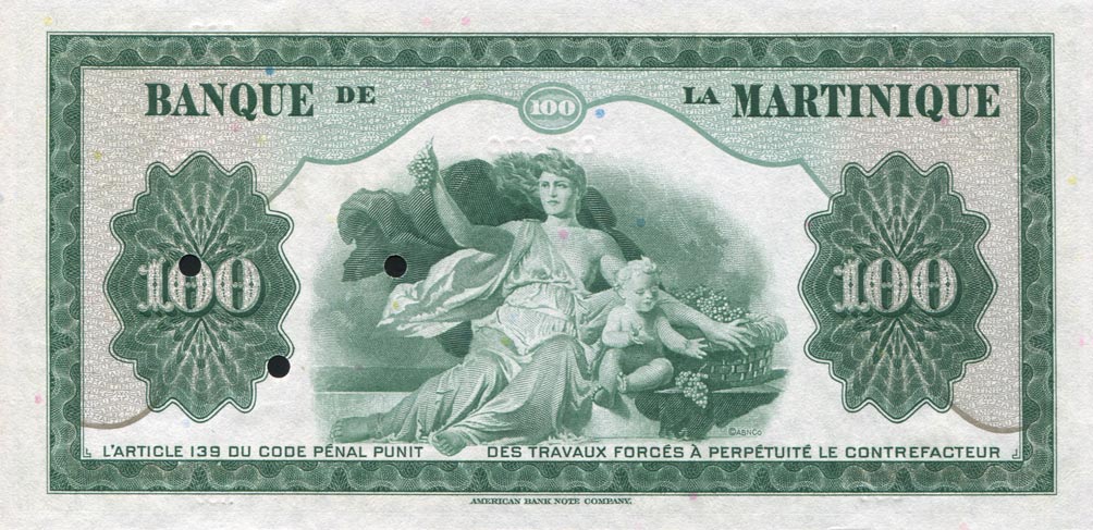 Back of Martinique p19s: 100 Francs from 1942