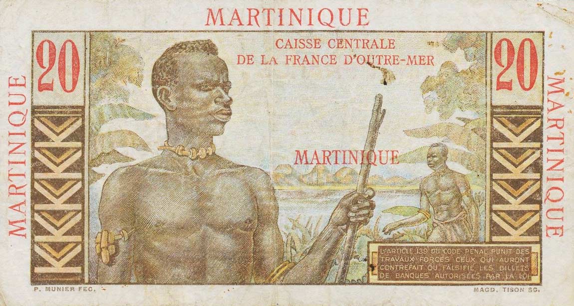 Back of Martinique p29a: 20 Francs from 1947