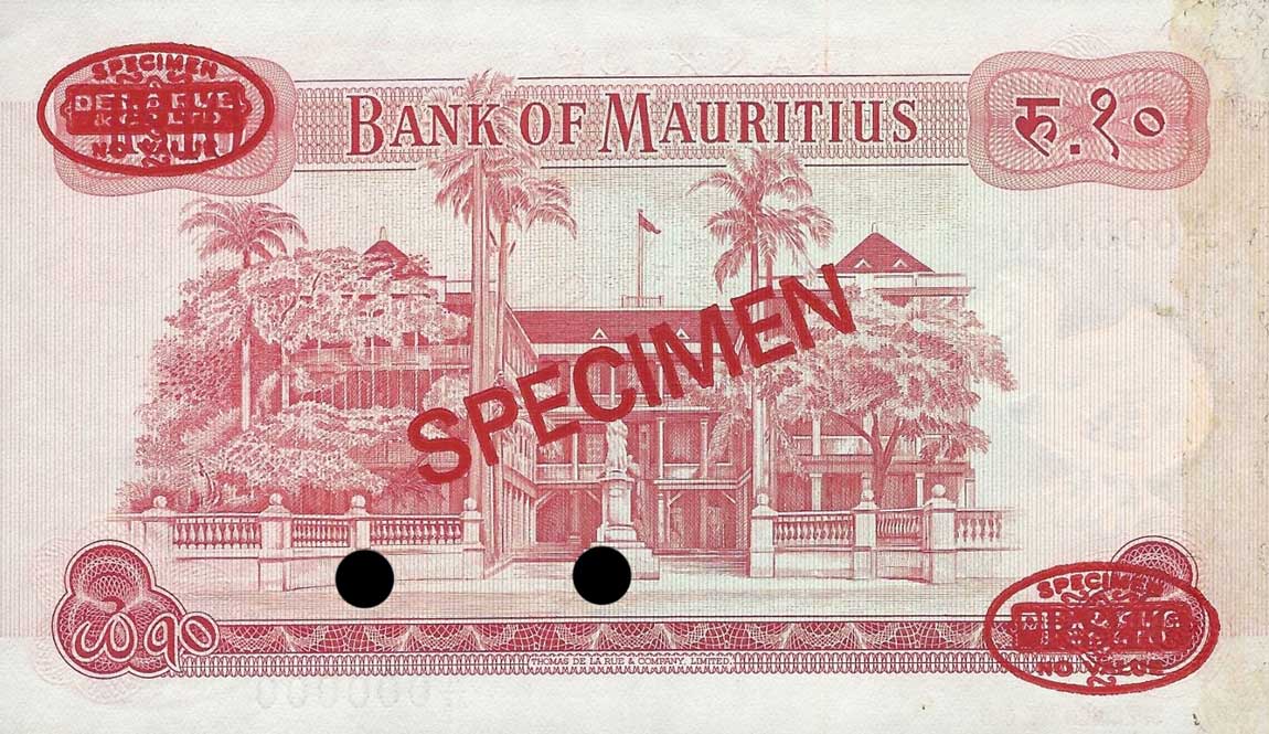 Back of Mauritius p31s: 10 Rupees from 1967