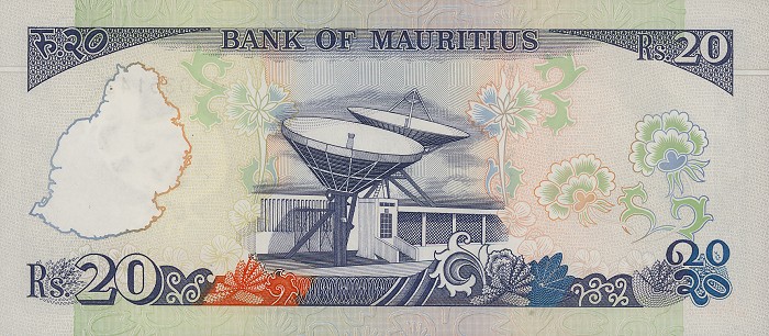 Back of Mauritius p36: 20 Rupees from 1986