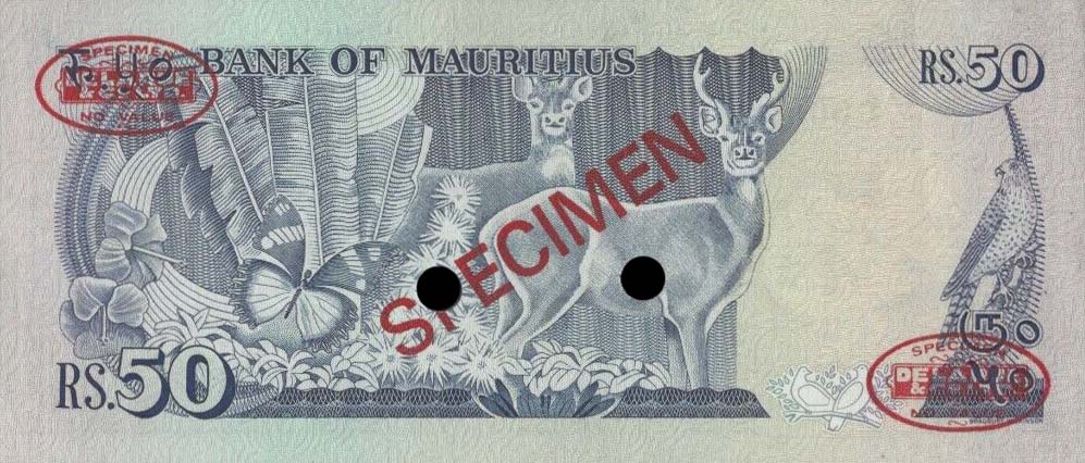 Back of Mauritius p37s: 50 Rupees from 1986