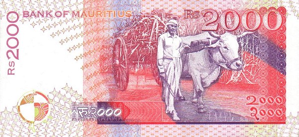 Back of Mauritius p48: 2000 Rupees from 1998