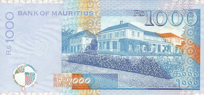 Back of Mauritius p54a: 1000 Rupees from 1999