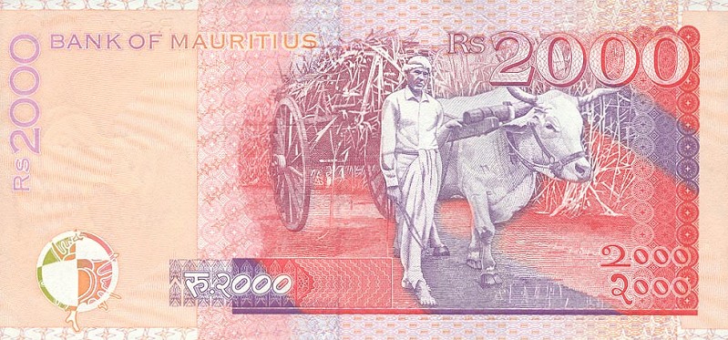 Back of Mauritius p55: 2000 Rupees from 1999