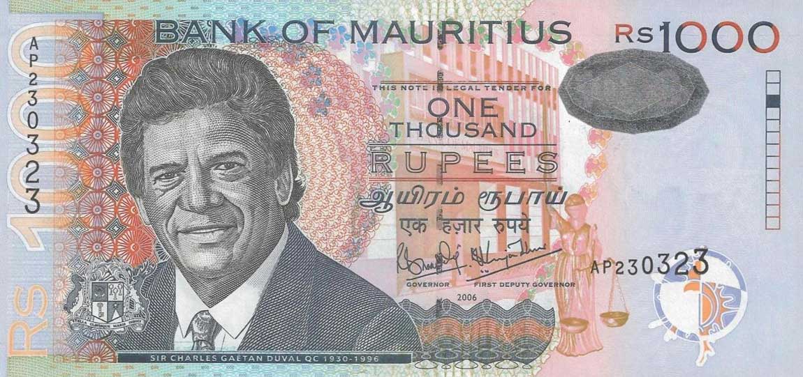 Front of Mauritius p59b: 1000 Rupees from 2006