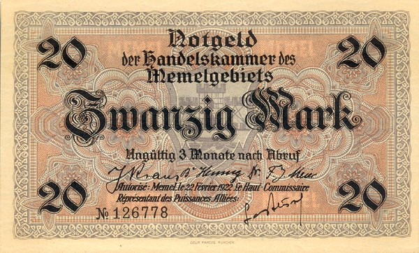 Front of Memel p6a: 20 Mark from 1922