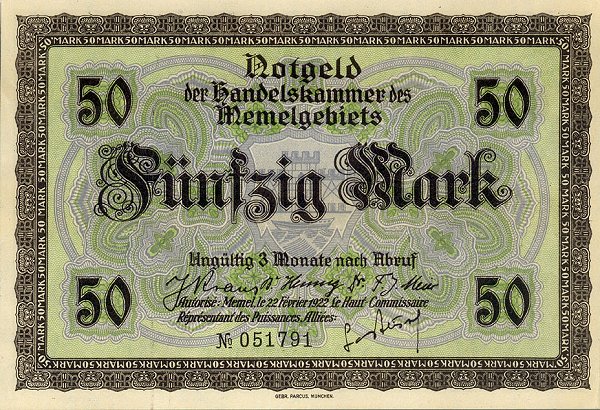 Front of Memel p7b: 50 Mark from 1922