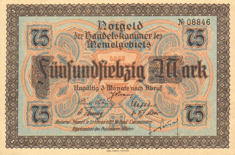 Front of Memel p8: 75 Mark from 1922