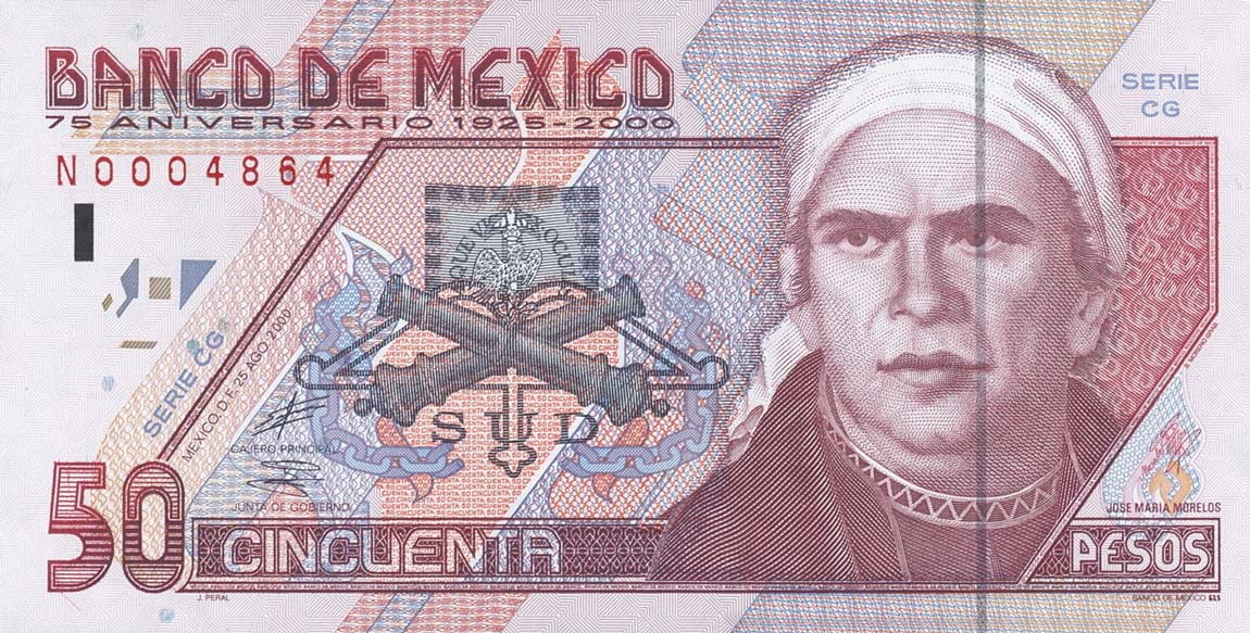Front of Mexico p112: 50 Pesos from 2000