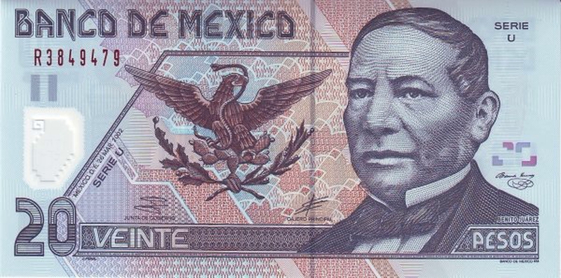 Front of Mexico p116c: 20 Pesos from 2002