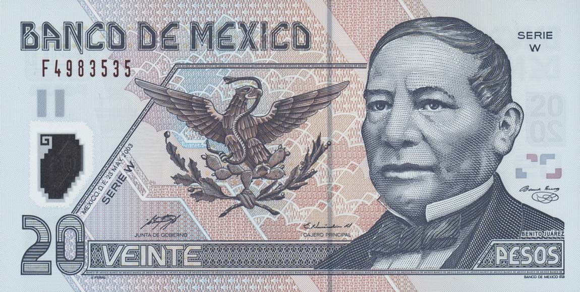 Front of Mexico p116d: 20 Pesos from 2003