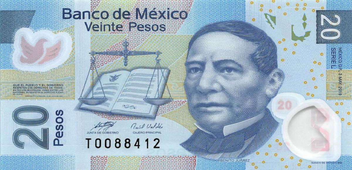 Front of Mexico p122l: 20 Pesos from 2010