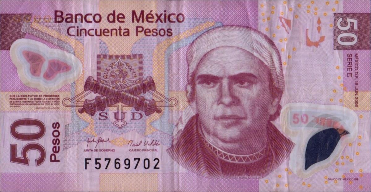 Front of Mexico p123e: 50 Pesos from 2006