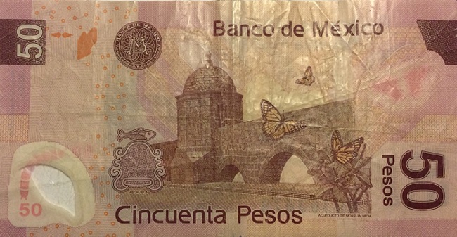 Back of Mexico p123l: 50 Pesos from 2008