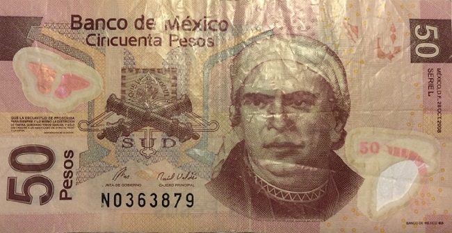 Front of Mexico p123l: 50 Pesos from 2008