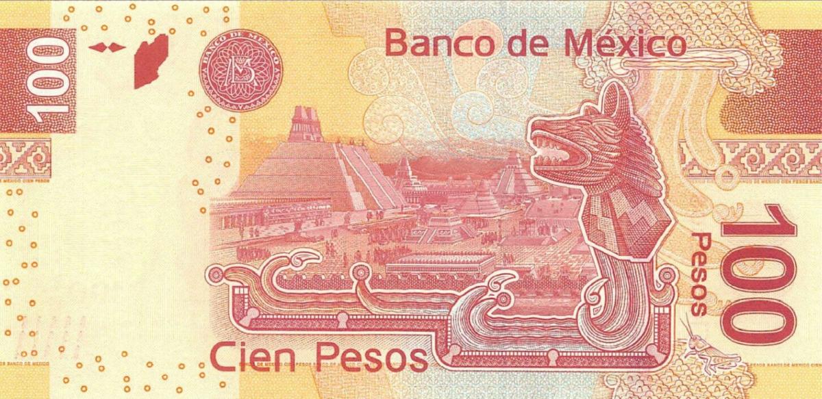 Back of Mexico p124a: 100 Pesos from 2008