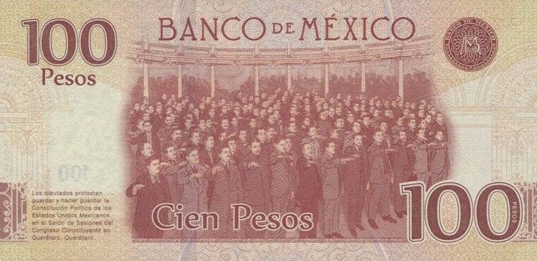 Back of Mexico p130d: 100 Pesos from 2016