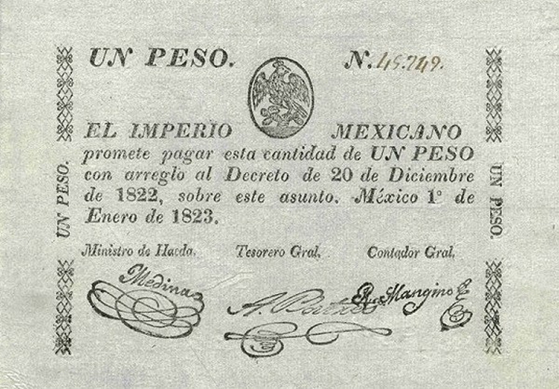 Front of Mexico p1a: 1 Peso from 1823