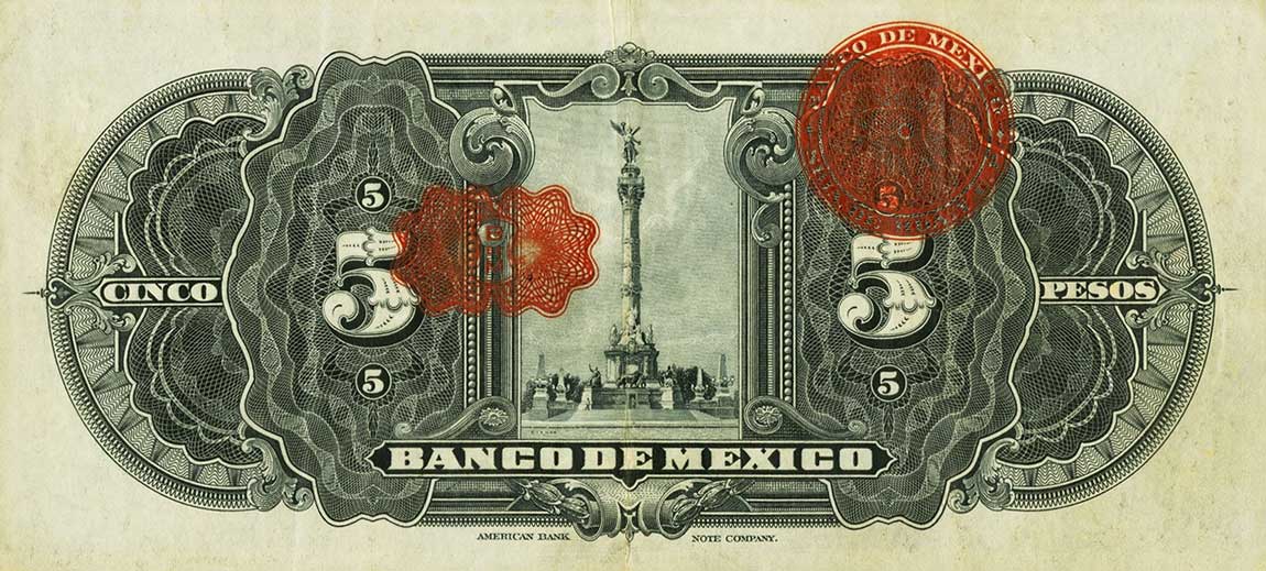 Back of Mexico p21c: 5 Pesos from 1932