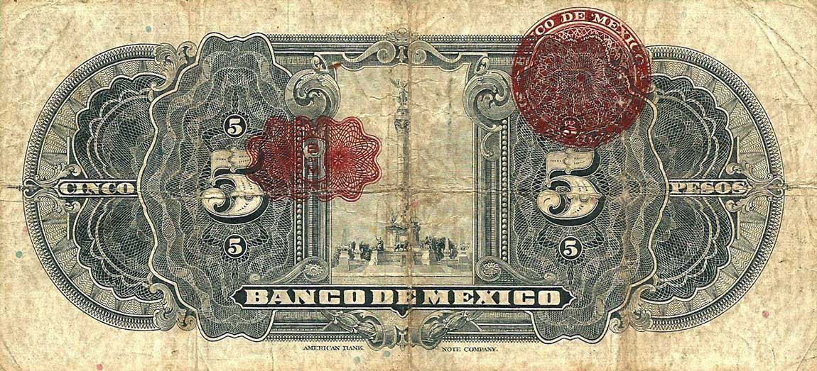 Back of Mexico p21e: 5 Pesos from 1933