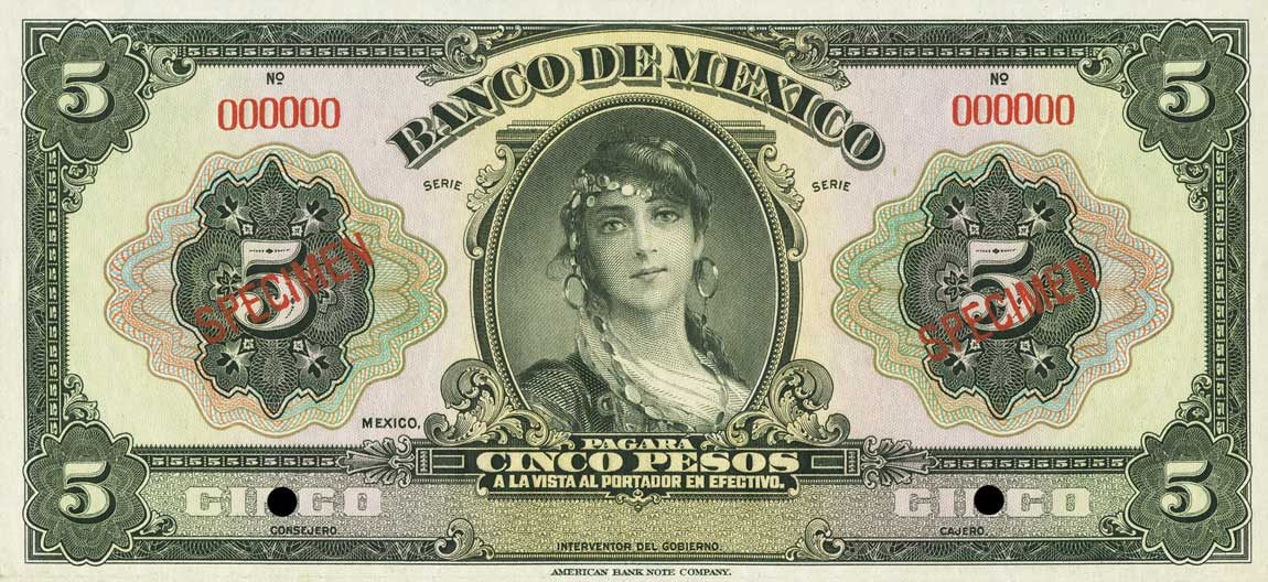 Front of Mexico p21s: 5 Pesos from 1925