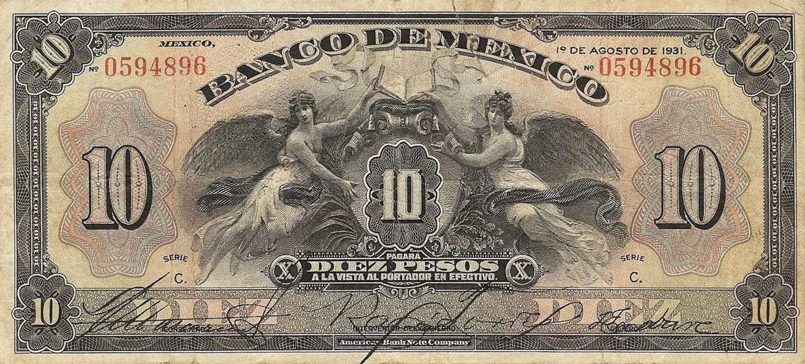 Front of Mexico p22b: 10 Pesos from 1931